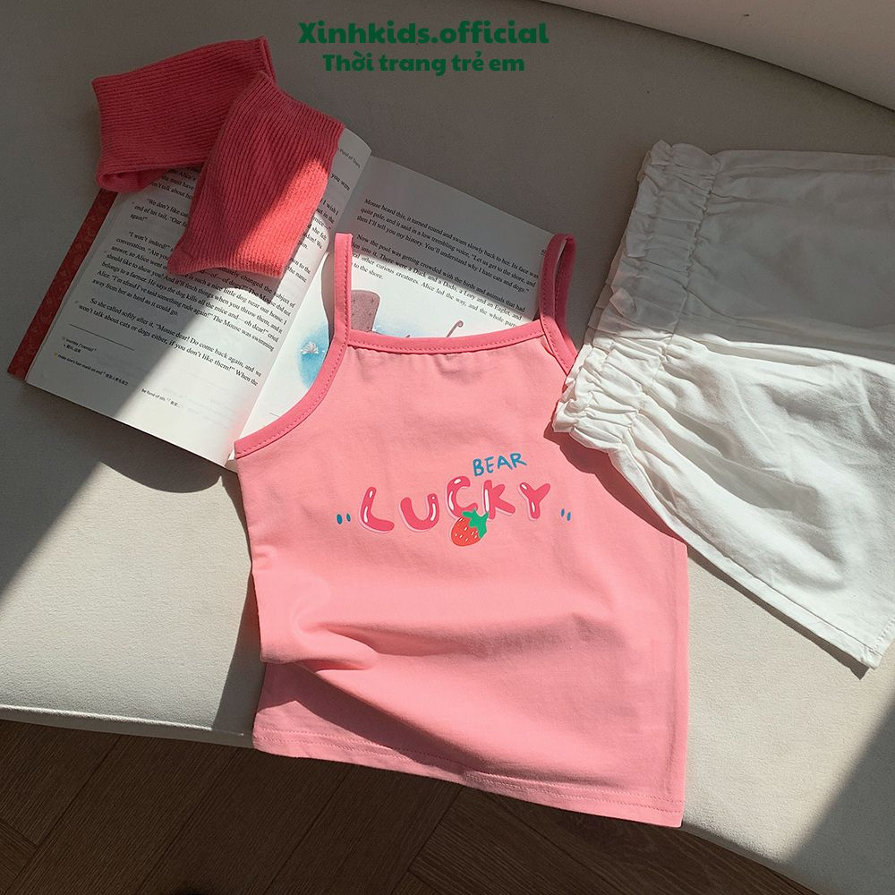 Áo 2 dây bé gái  chất cotton mềm mịn với nhiều hình ảnh dễ thương, áo 2 dây cho bé mùa hè