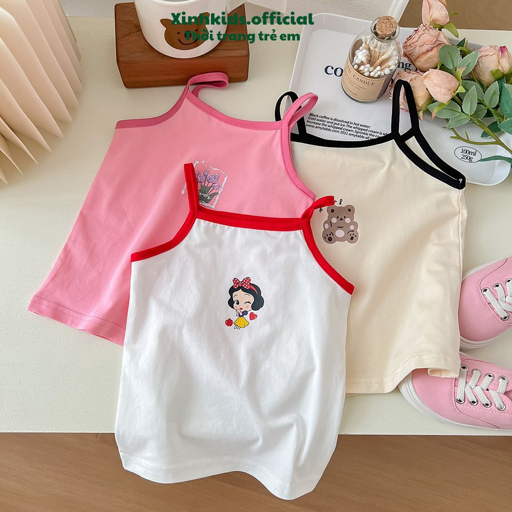Áo 2 dây bé gái  chất cotton mềm mịn với nhiều hình ảnh dễ thương, áo 2 dây cho bé mùa hè