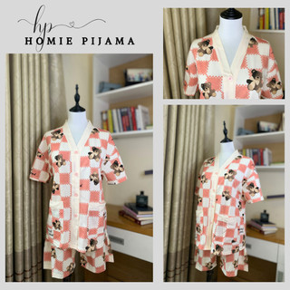 Đồ ngủ bộ pijama ô vuông đỏ gấu nâu_homie pijama
