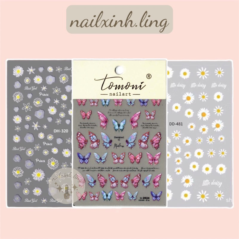 Miếng Dán Móng Sticker 3D Hoa Cúc, Bướm Trang Trí Móng