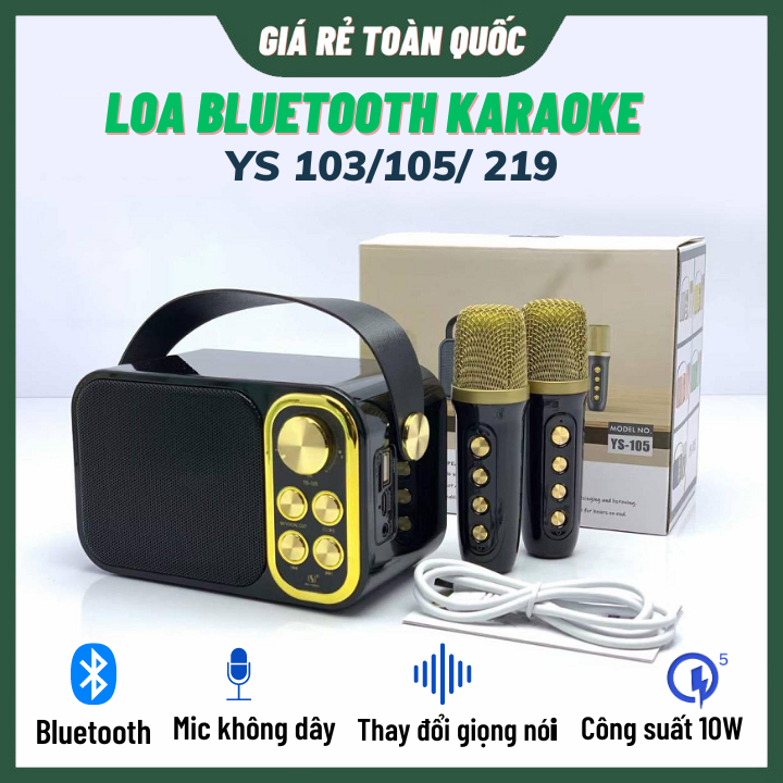 Loa Bluetooth Mini Karaoke YS-103/105/219 Tặng Kèm Mic Không Dây, Công Suất 10W Bảo Hành 12 Tháng