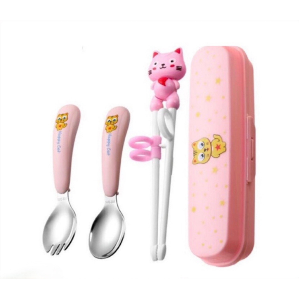 Bộ Đũa Muỗng Nĩa Kèm Hộp Hình Động Vật Dễ Thương Nhiều Màu Sắc Cho Bé embe.s