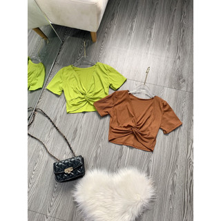 Áo gân xoắn eo croptop