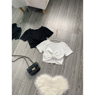 Áo gân xoắn eo croptop