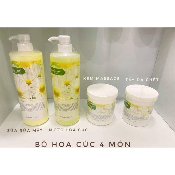 Bộ Chăm Sóc Da Cơ Bản Hoa Cúc 1 Chai Sữa Rửa,1 Kem Massage,1 Tẩy Da Chết,1 Nước Hoa Hồng Chính Hãng