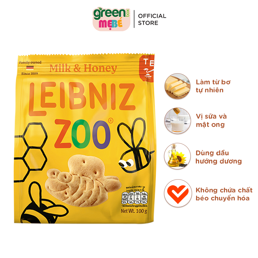 Bánh qui sữa và mật ong hình thú Leibniz Zoo Đức 100g đồ ăn nhẹ cho bé