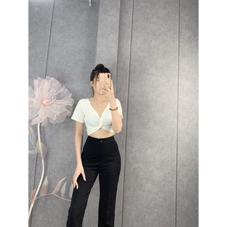 Áo gân xoắn eo croptop