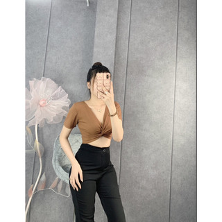 Áo gân xoắn eo croptop