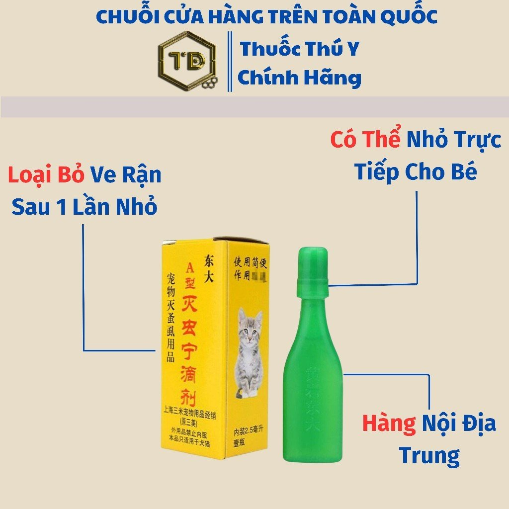 1 Lọ Nhỏ Gáy Mèo Hết Rận Mèo Ve Chó Bọ Chét A1 TD (Kèm Loa Cổ) - Chai Diệt Rận Mèo Ve Bọ Dành Cho Chó Mèo