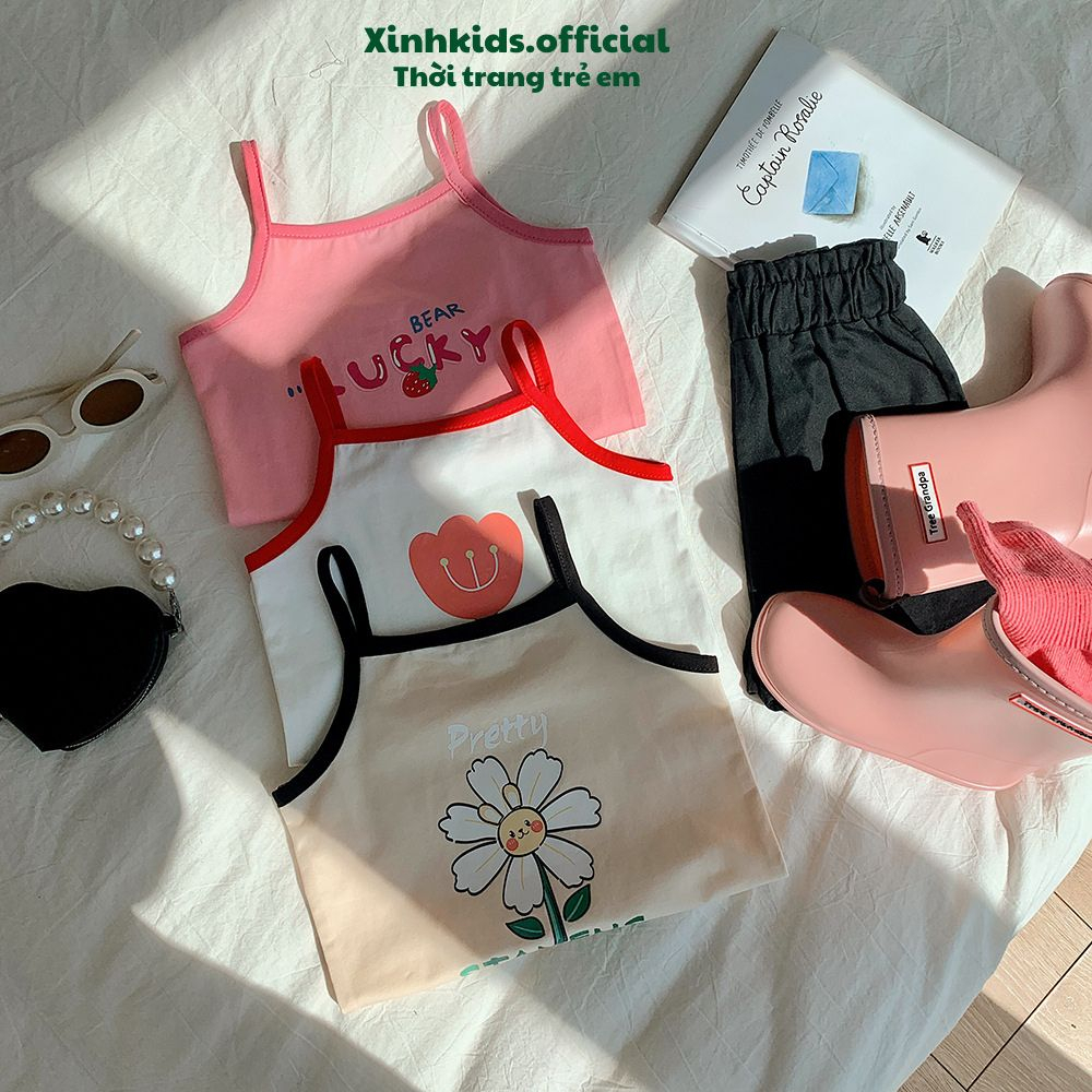 Áo 2 dây bé gái  chất cotton mềm mịn với nhiều hình ảnh dễ thương, áo 2 dây cho bé mùa hè