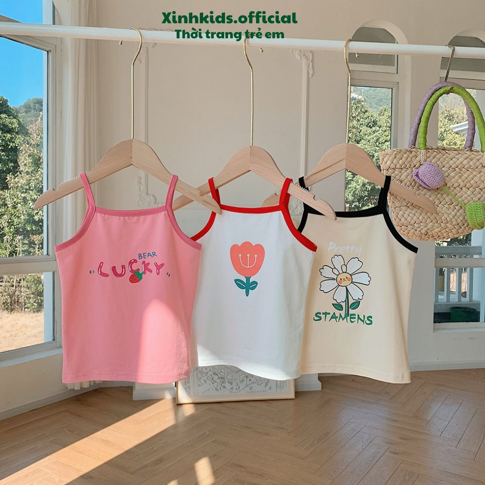 Áo thun 2 dây cho bé từ 3 – 7 tuổi chất cotton mềm mịn với nhiều hình ảnh dễ thương, áo 2 dây mùa hè cho bé gái