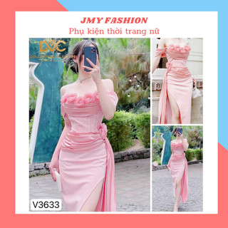 V3633 Váy đầm hồng 2 dây trễ vai dự tiệc [Dolce Viva Colection (DVC)] đầm body hồng xẻ hông sang chảnh
