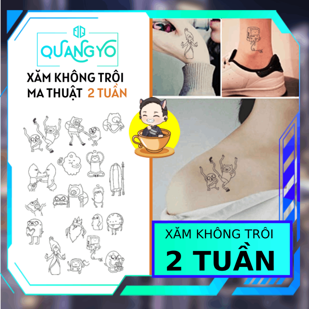 Hình xăm không trôi hoạt hình Adventure Time, Finn Jake, BMO, Ice King, Xăm giống Inkaholic