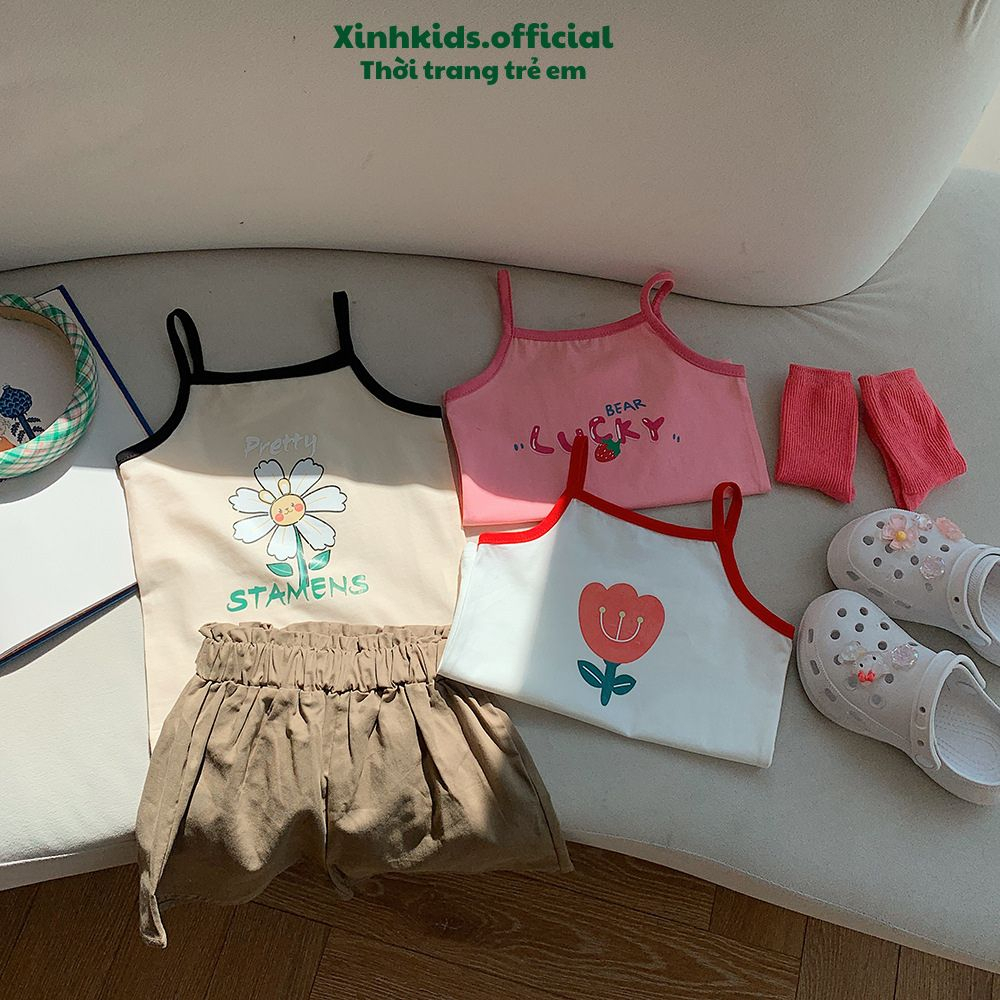 Áo thun 2 dây cho bé từ 3 – 7 tuổi chất cotton mềm mịn với nhiều hình ảnh dễ thương, áo 2 dây mùa hè cho bé gái