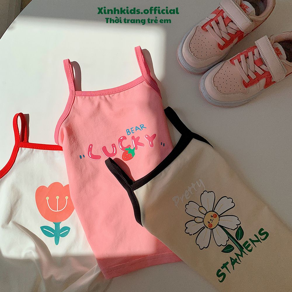 Áo thun 2 dây cho bé từ 3 – 7 tuổi chất cotton mềm mịn với nhiều hình ảnh dễ thương, áo 2 dây mùa hè cho bé gái