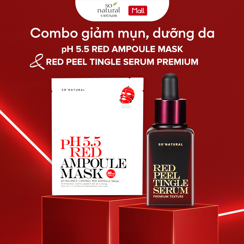Bộ Serum Giảm Mụn Dưỡng Da Cấp Ẩm Cho Mặt Red Peel Tingle Serum Premium 20ml Red Mask PH.5.5 30ml So Natural