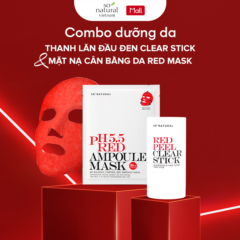 Combo Dưỡng Da Thanh Lăn Đầu Đen Clear Stick + Mặt Nạ Red Mask Của So Natural 23g và 70ml