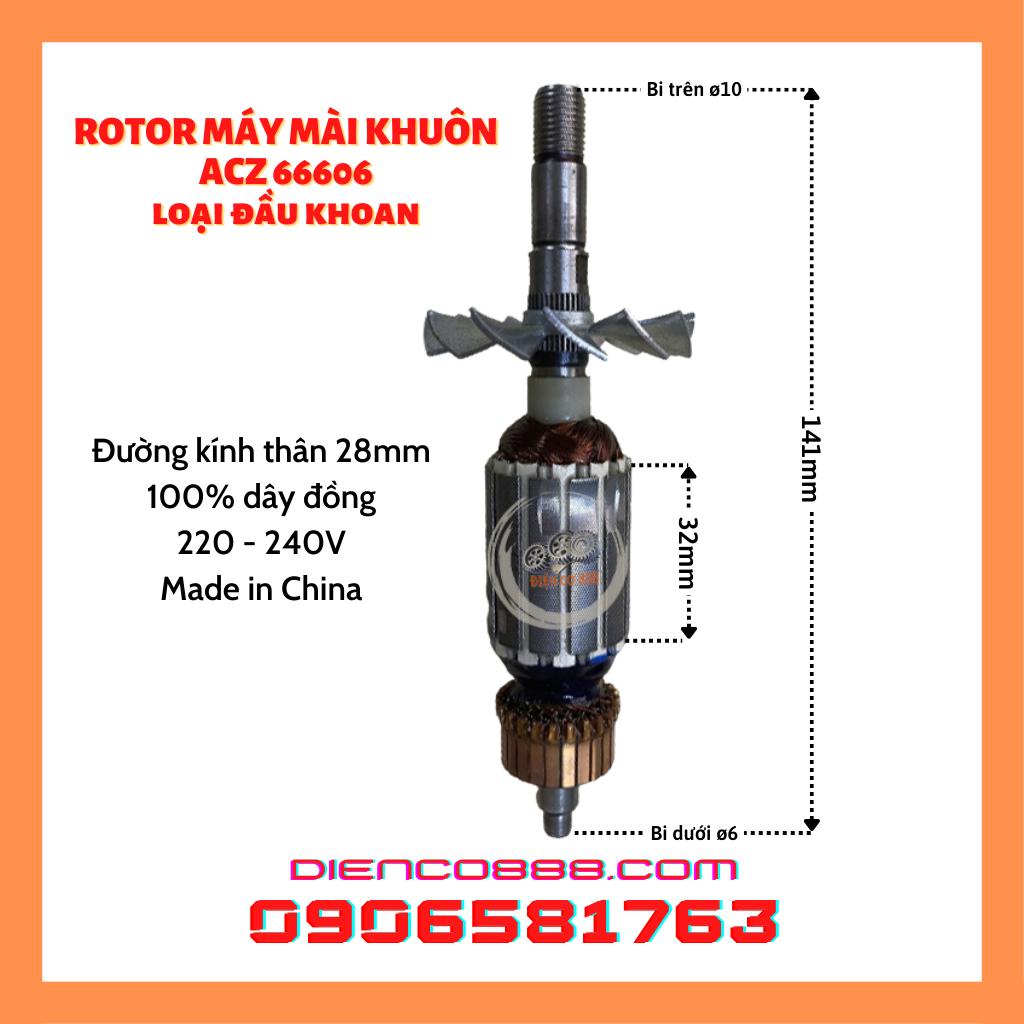 Rotor mài khuôn ACZ 66606 (loại đầu khoan) - Tặng chổi than
