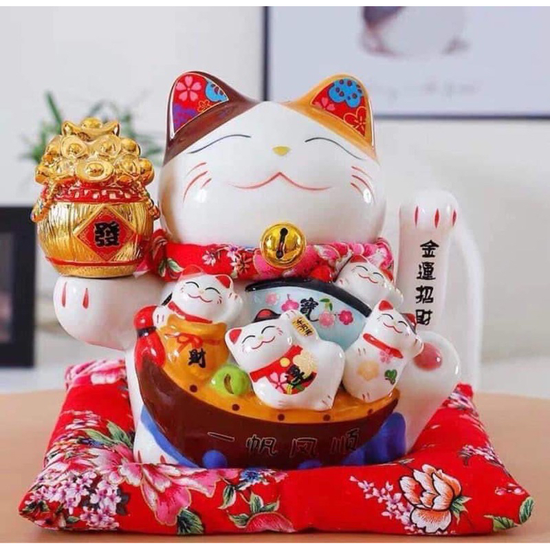 Mèo thần tài vẫy tay maneki neko gốm sứ cao cấp