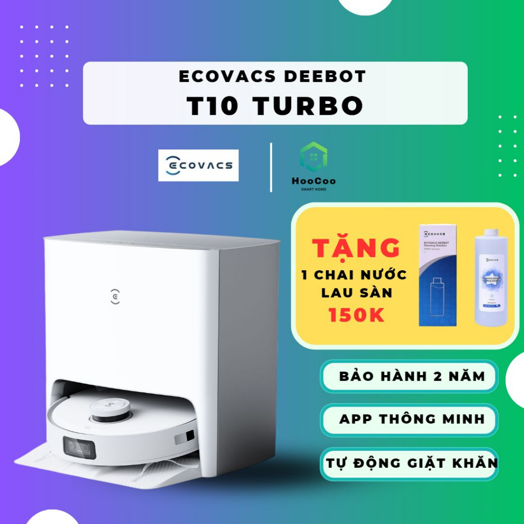 Robot hút bụi lau nhà Ecovacs Deebot T10 Turbo Quốc tế Lực hút 3000PA, Chính hãng, Bảo hành 24 tháng, App tiếng Việt | BigBuy360 - bigbuy360.vn