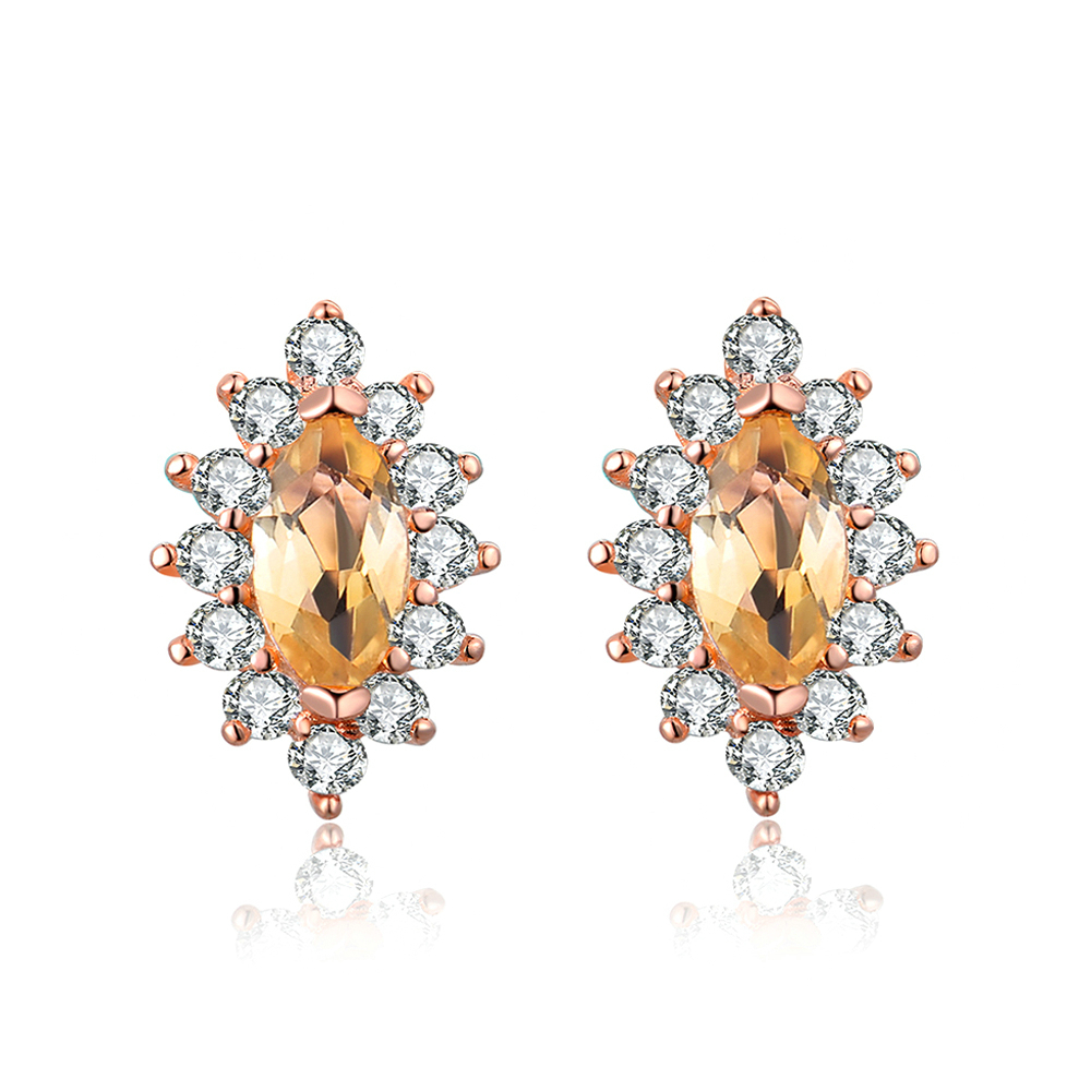 Bông tai bạc 925 mạ vàng hồng đá citrine horse eye phong thủy may mắn Udumbara