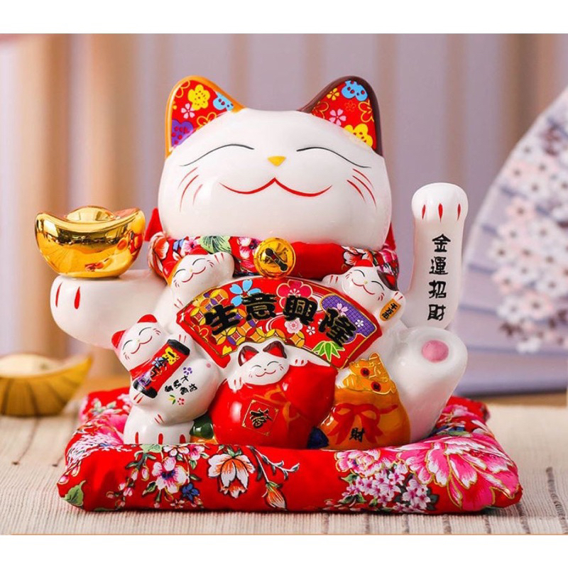 Mèo thần tài vẫy tay maneki neko gốm sứ cao cấp