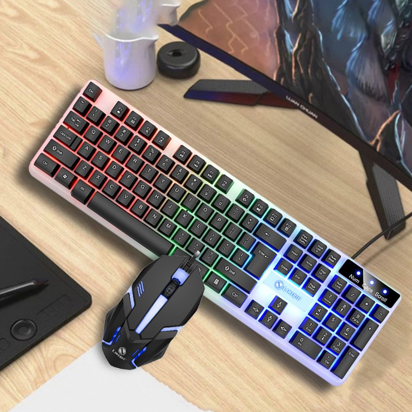 Bàn Phím Giả Cơ Kèm Chuột Máy Tính Có Dây Tích Hợp Đèn Led Bật Tắt | Phiên Bản Keycap Bo Góc Mới | BigBuy360 - bigbuy360.vn