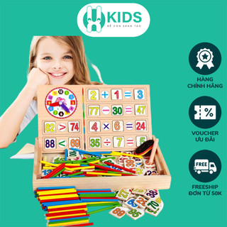 Đồ chơi toán học hộp 100 que tính X KIDS kèm đồng hồ bằng gỗ giáo dục thông minh phát triển trí tuệ cho bé