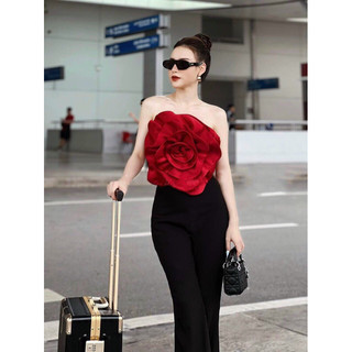Set áo hoa Hồng quần ống loe. Hàng TK