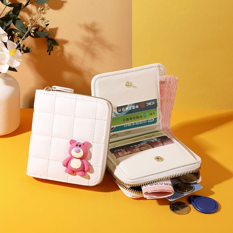 Ví Nữ Mini Cầm Tay Họa Tiết Gấu Dâu Cute Dễ Thương Phong Cách Retro TD120