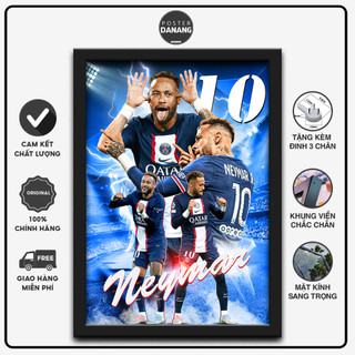 POSTER Neymar PSG 2023, khung tranh trang trí Neymar Màu áo PSG (25x35cm bao gồm Poster và khung Composite)