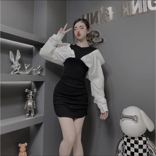 Váy body đen phối tay sơ mi kiểu LuciK Shop DV0004