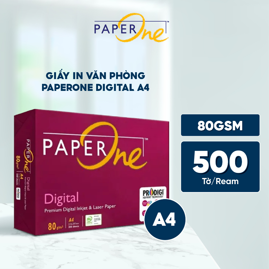 Giấy in A4 PaperOne Digital 80gsm - Ream 500 tờ giấy in A4 định lượng cao phù hợp in laser, in phun