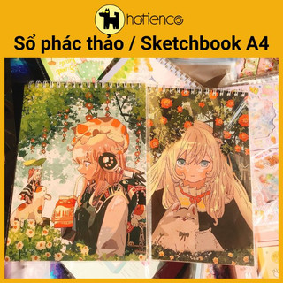 Sổ vẽ, sổ Sketchbook A4 gáy lò xo bìa cứng họa tiết dễ thương (50 tờ / 100 trang)
