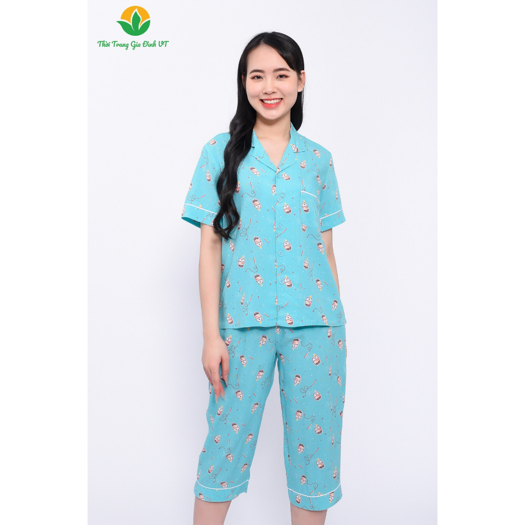 Bộ đồ pijama nữ mùa hè Việt Thắng, quần lửng, áo cộc tay , chất lanh ( tole) - B06.2316B