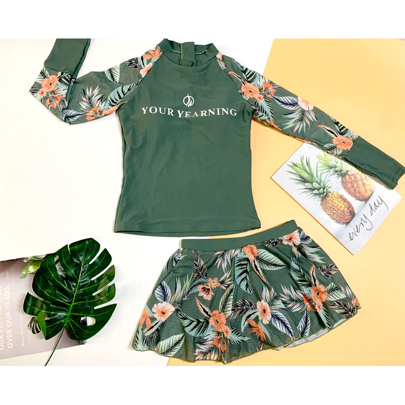 Đồ bơi nữ 2 mảnh BIG SIZE kín đáo, tay dài che nắng, dáng quần váy, size lên tới 80kg