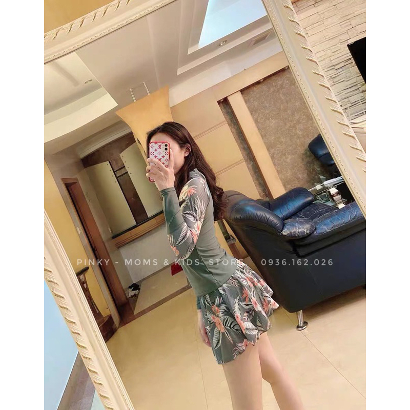 Đồ bơi nữ 2 mảnh BIG SIZE kín đáo, tay dài che nắng, dáng quần váy, size lên tới 80kg