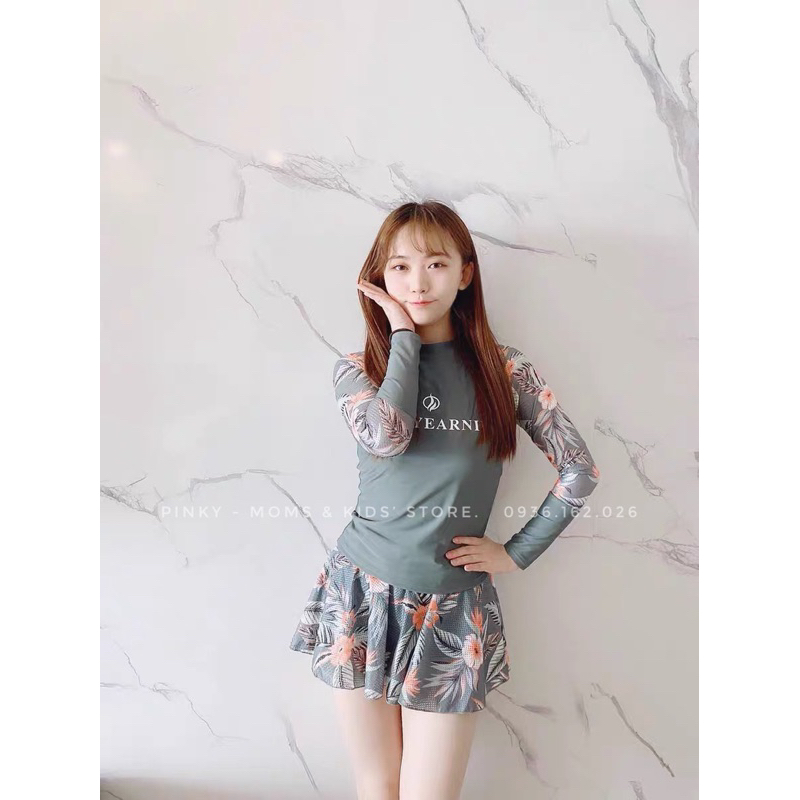 Đồ bơi nữ 2 mảnh BIG SIZE kín đáo, tay dài che nắng, dáng quần váy, size lên tới 80kg