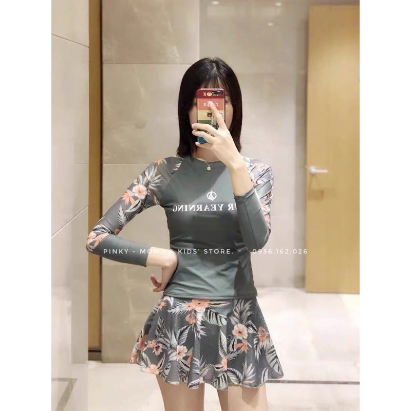 Đồ bơi nữ 2 mảnh BIG SIZE kín đáo, tay dài che nắng, dáng quần váy, size lên tới 80kg