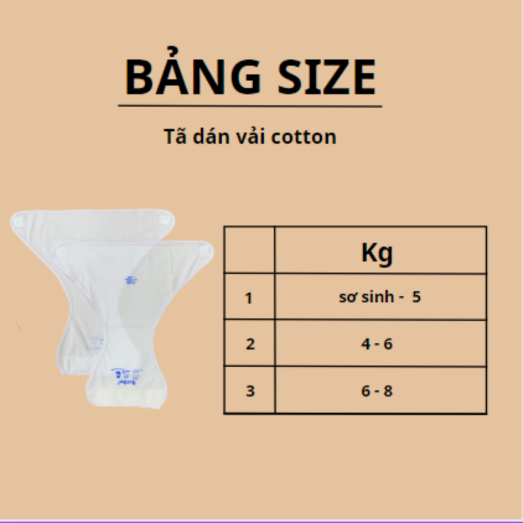 Combo 5 tã dán vải cotton, quần đóng bỉm HotGa cho bé sơ sinh đến 8kg