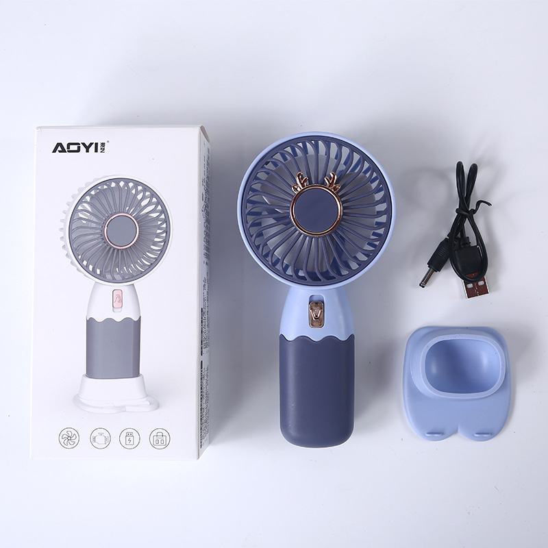 Quạt tích điện mini có đế để bàn mặt hình hươu kim loại