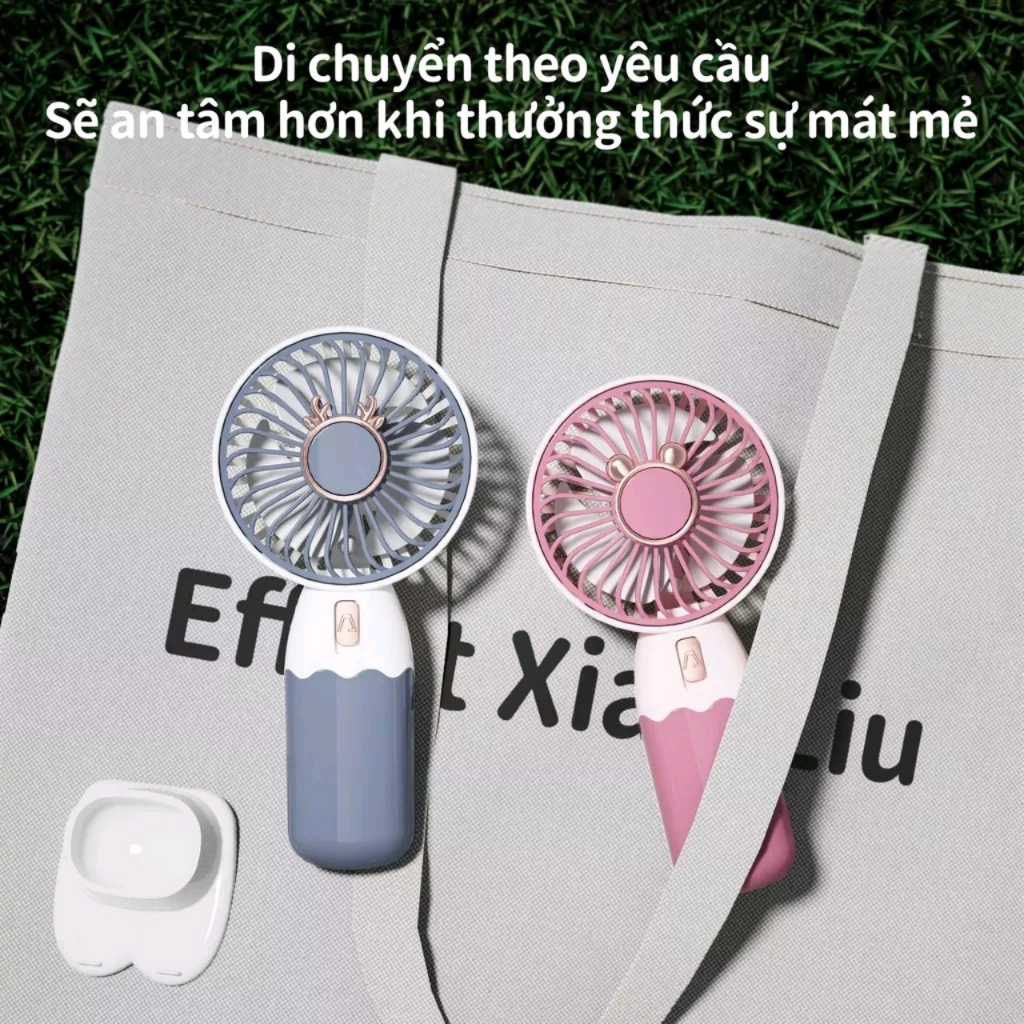 Quạt tích điện mini có đế để bàn mặt hình hươu kim loại