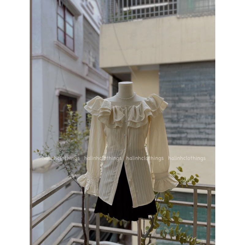 Áo trễ vai dài tay chất vải thô gân freesize- M27