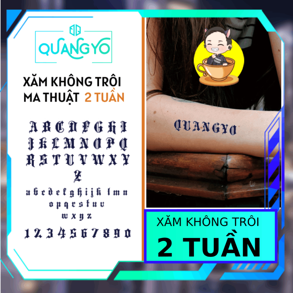 Hình xăm không trôi bảng chữ cái CÁCH ĐIỆU phong cách Châu Âu, Xăm giống Inkaholic