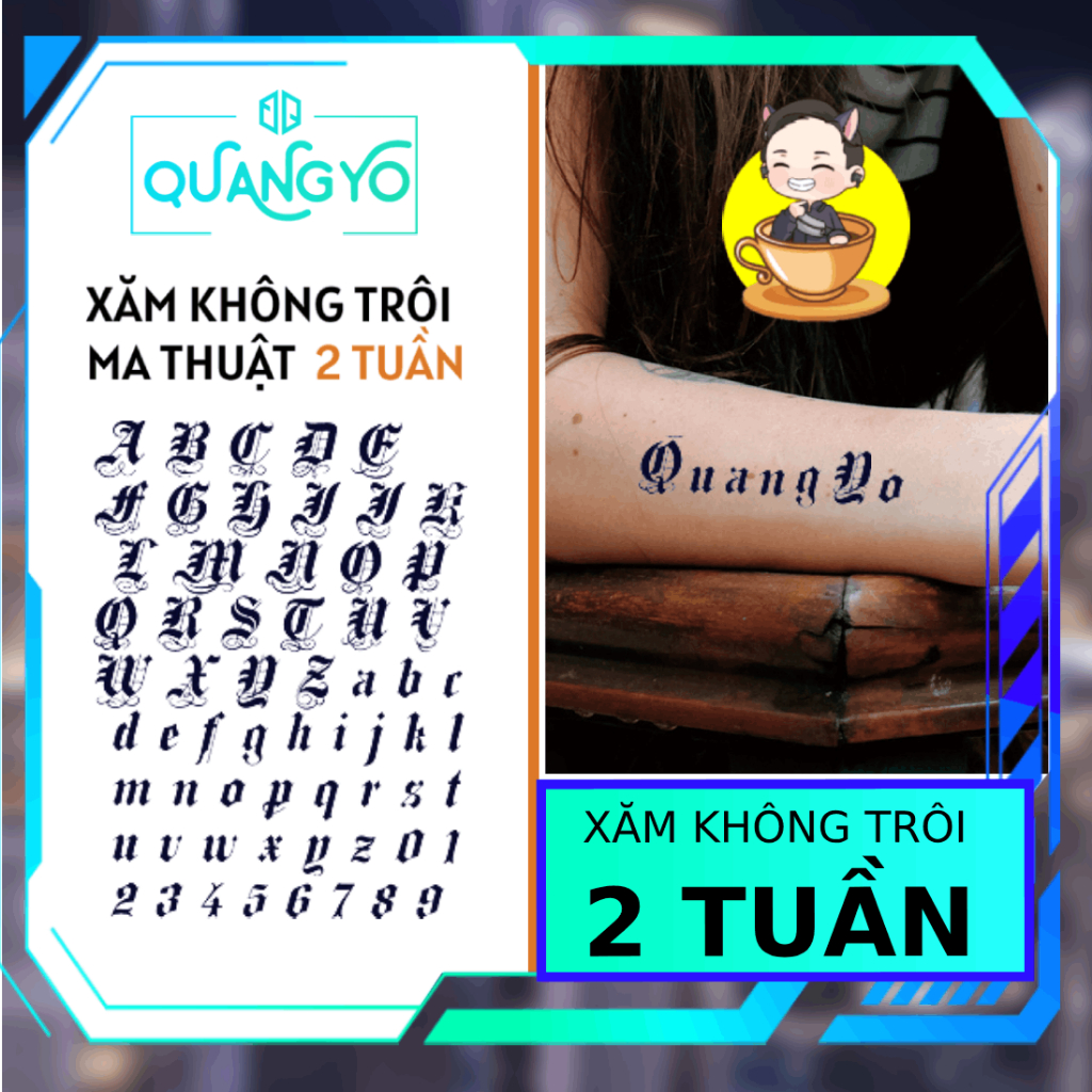 Hình xăm không trôi bảng chữ cái CÁCH ĐIỆU phong cách Châu Âu, Xăm giống Inkaholic