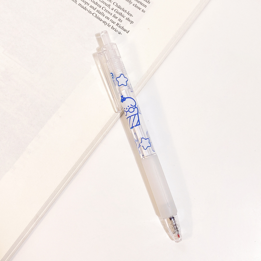 [siêu rẻ] Bút Gel Nước, Bút Bi Bấm Trong Suốt Mực Đen HynBee Họa Tiết Gấu Trắng Cute Dễ Thương
