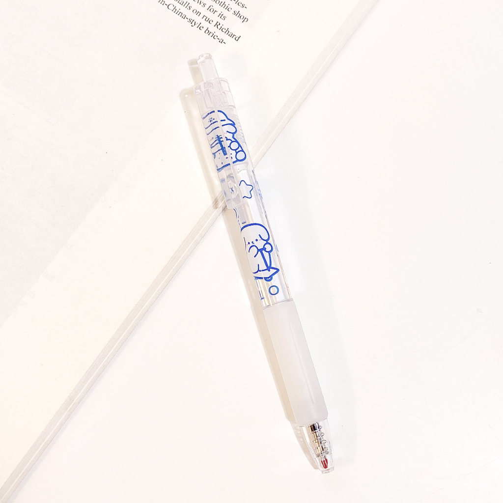 [siêu rẻ] Bút Gel Nước, Bút Bi Bấm Trong Suốt Mực Đen HynBee Họa Tiết Gấu Trắng Cute Dễ Thương