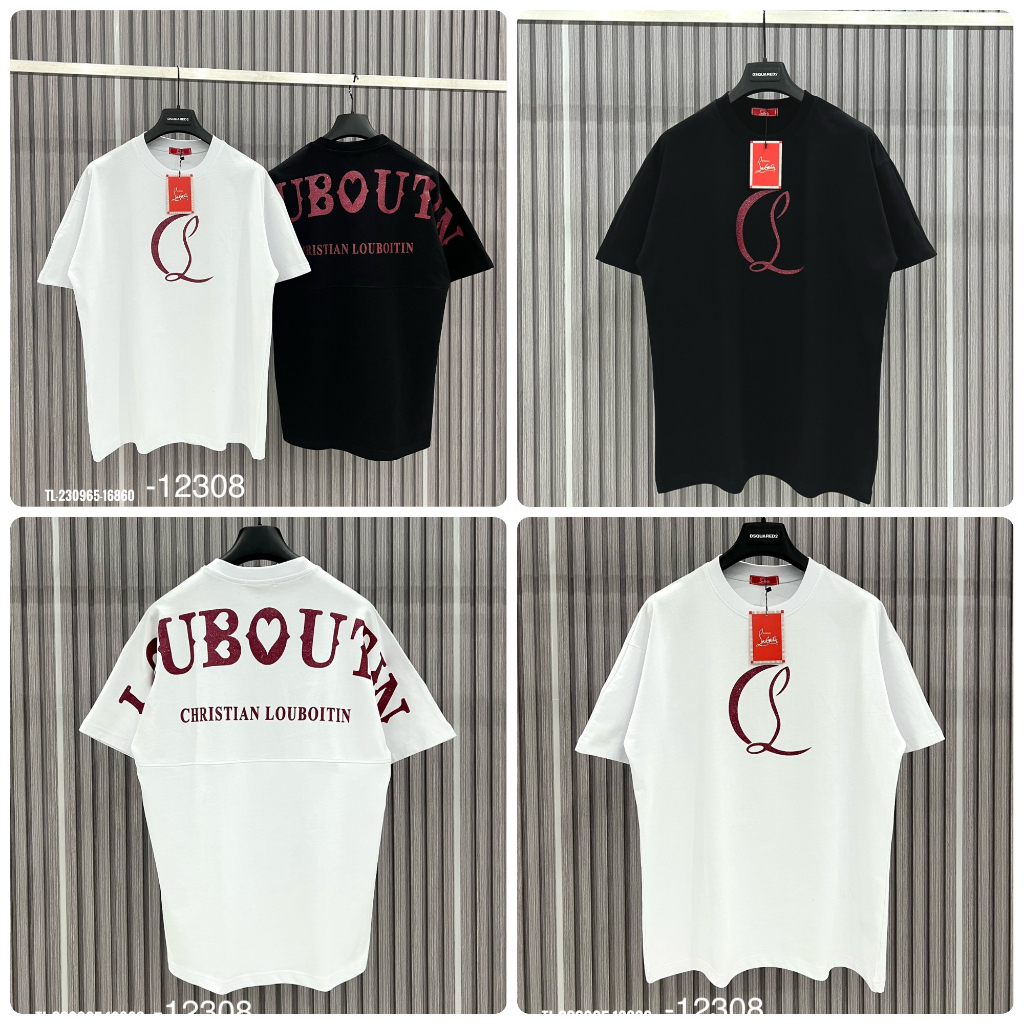 Áo Phông Nam Lou.bou.tin Đính Kim Tuyến Đỏ Hai Mặt Chất Cotton Mềm Mịn