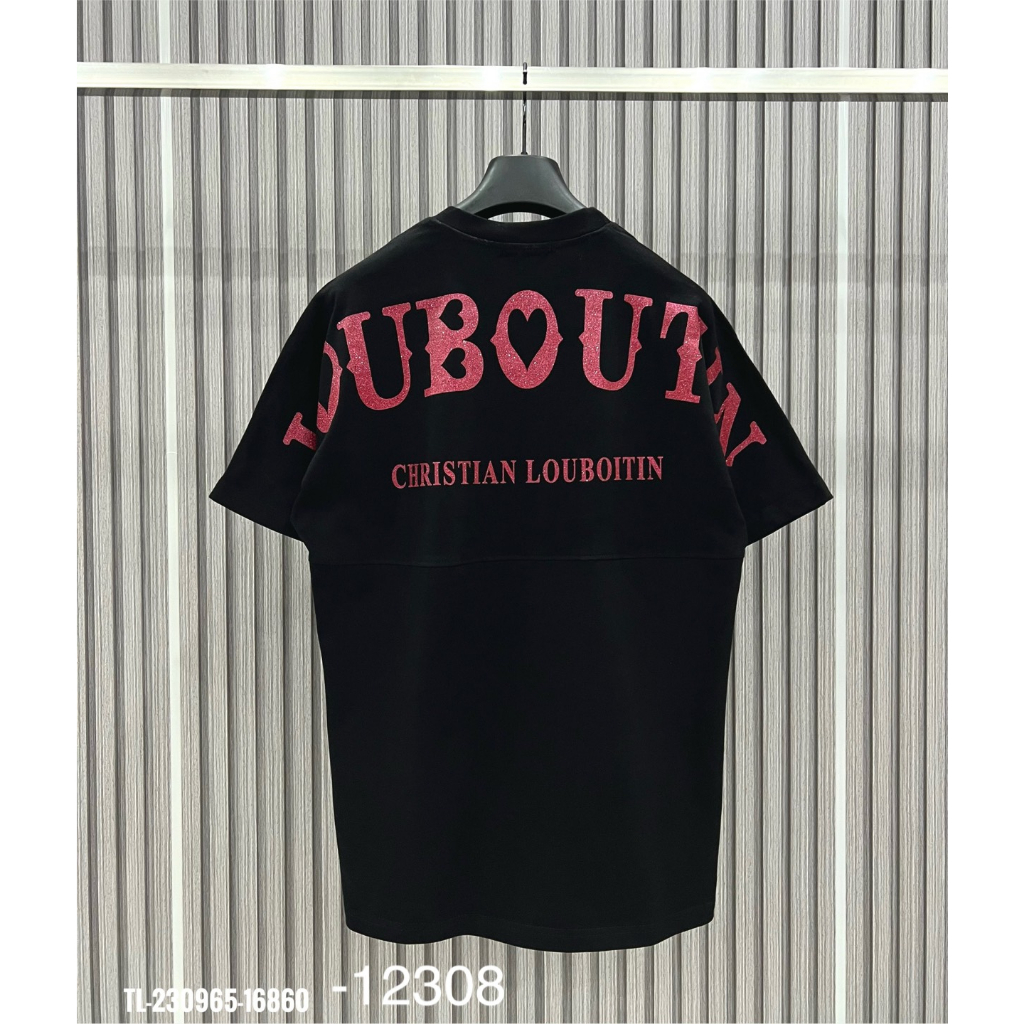 Áo Phông Nam Lou.bou.tin Đính Kim Tuyến Đỏ Hai Mặt Chất Cotton Mềm Mịn