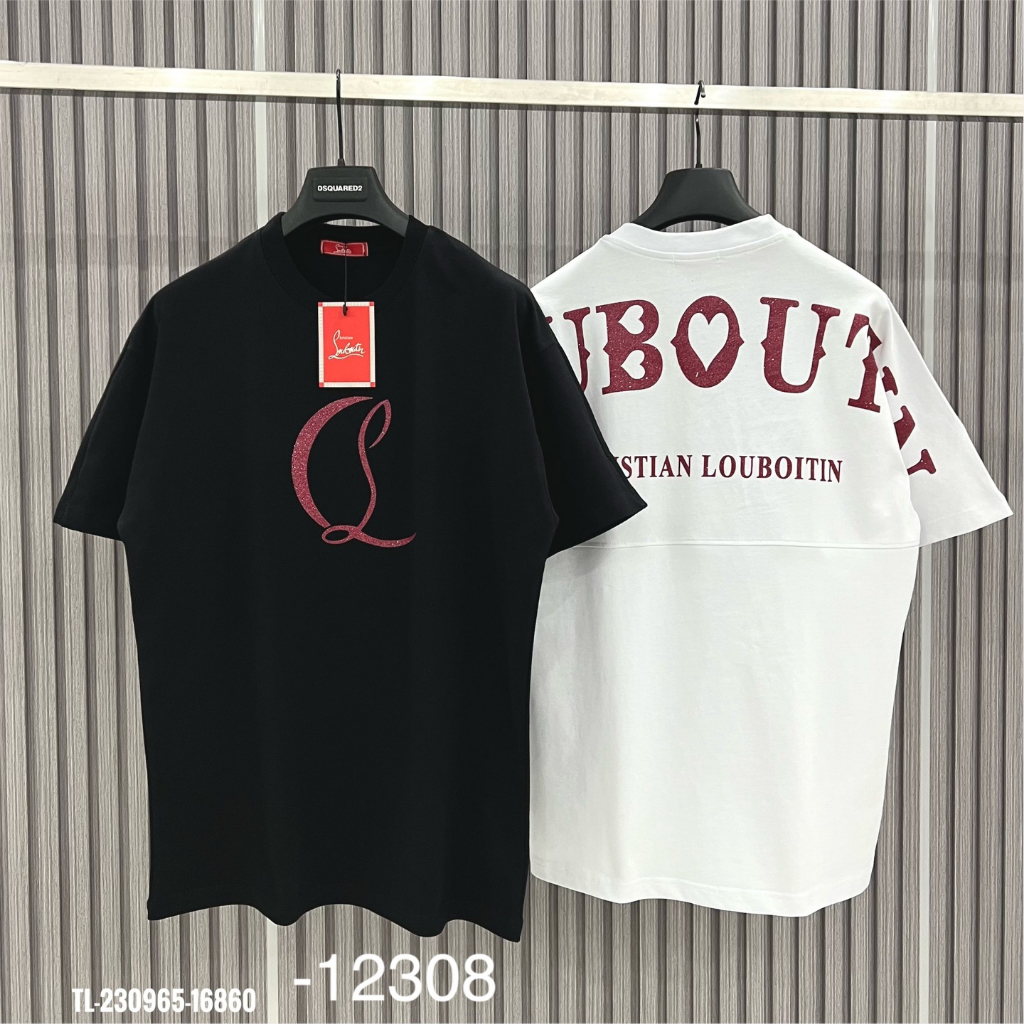 Áo Phông Nam Lou.bou.tin Đính Kim Tuyến Đỏ Hai Mặt Chất Cotton Mềm Mịn